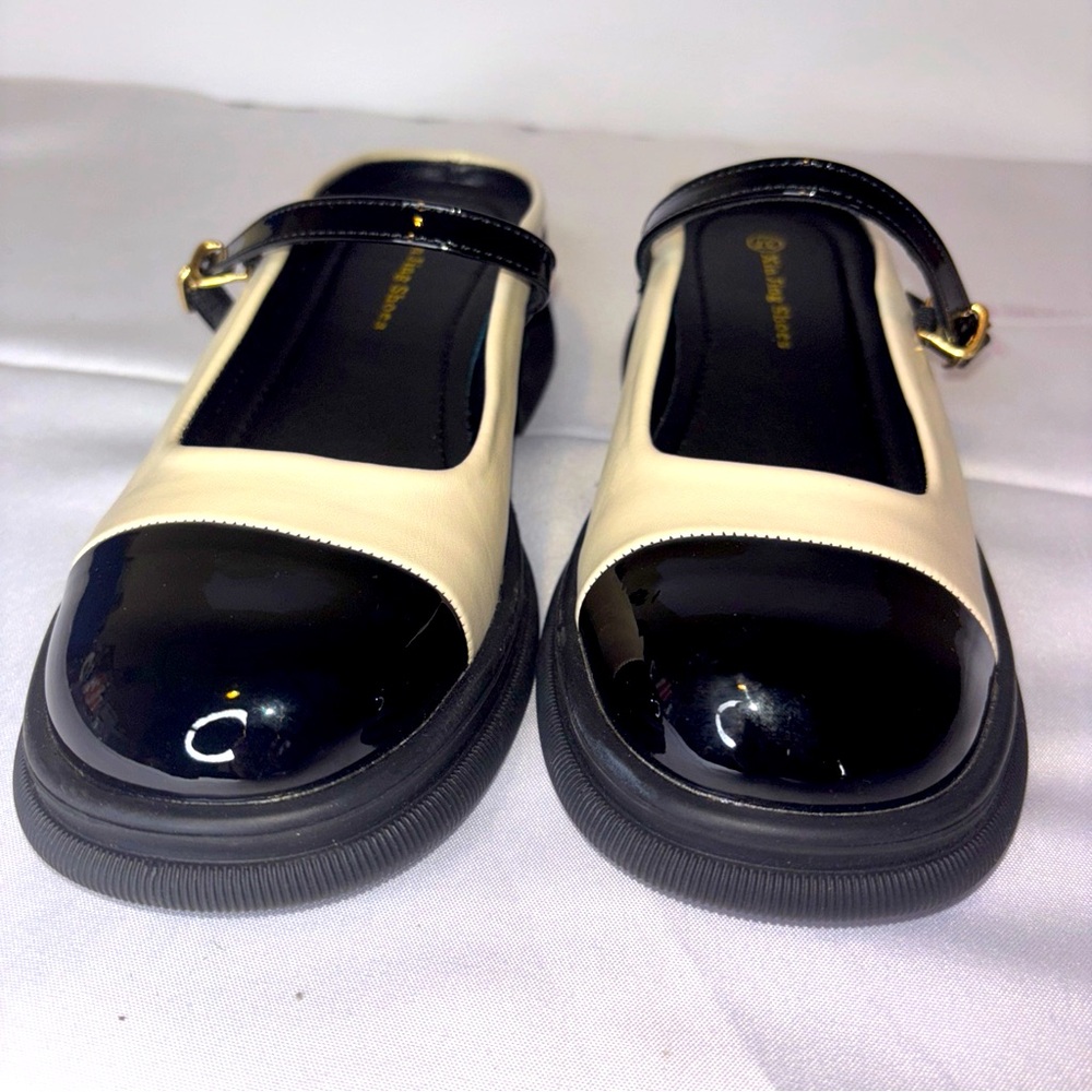 NEW Xin Jing Womens Mary Jane’s  Shoes Beige Black Close Toe Open Back Size 6.5 - Picture 3 of 6